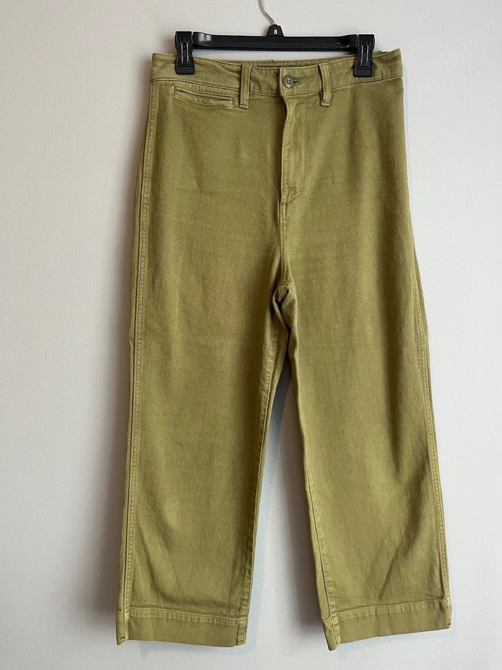 Quince Women's 28 Olive Green Wide Leg Denim Pants Cotton High Rise Utility